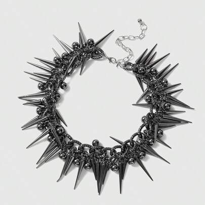ROMWE Goth 1 Peça Colar Gargantilha Gótico, Punk, Chique e Extravagante Fashionista Y2K, Multicamadas Intrincada com Spikes, Joia para Uso Diário e Festas para Mulheres