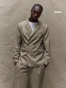 Musero Áo blazer dáng suông hai hàng cúc, ve áo lớn, tay dài, vai độn, chỉ dành cho mùa Thu/Xuân/Hè. - Xám - Xem 1