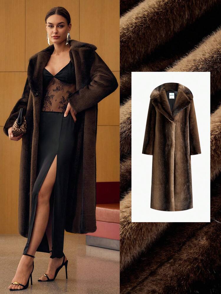 LAPEL BUTTON FRONT FAUX FUR COAT