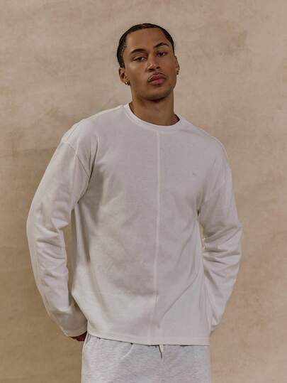 Musero Men Basic Seam Detail Long Sleeve Crew-Neck T-Shirt Autumn Winter Wardrobe Capsule