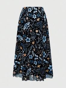 ROMWE Chân váy đa năng họa tiết bướm và bướm đêm cổ điển Fairycore dành cho nữ - Nhiều màu - Xem 2