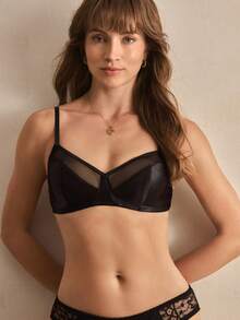 Charlaine Wireless, Mesh Splicing, 1/2 Cup, Balcony Bra, Minimalist & Comfortable, Elegant & Refined, Romantic French Style Women's Lingerie Bra