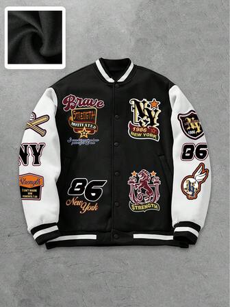 Street Life Men's Thermal Lined Preppy Black Baseball Jacket, Collegiate Style, Autumn