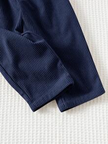 Cozy Pixies 2pcs Baby Boy Cartoon Bear Pattern Knit Soft Crew Neck Long Sleeve Pullover Sweatshirt And Elastic Waist Pants Set