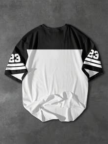 Manfinity Campus Court 男士休闲撞色数字印花T恤，夏季 - 彩色 - 查看 2