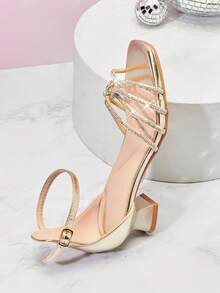 Mini mi Girls' Sparkly Gold Kitten Heel Sandals With Rhinestone Straps & Ankle Buckle – Perfect For Party & Pageant - Gold - View 7