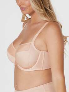 LUVLETTE Unlined Full Coverage Side Support Mesh Sheer Basic Breezy Comfort Minimizer Bra - Pink - View 7