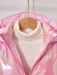 Abrigo acolchado con capucha y cremallera frontal de unicolor para niña, invierno - Rosa Pálido - Ver 9