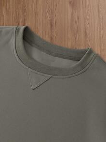 TOKVUE Men's Solid Color Embroidered Crew Neck Casual Pullover Sweatshirt - Dark Grey - View 5