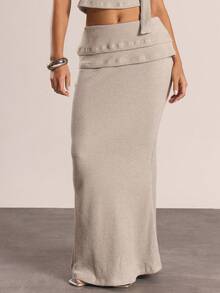 MUSERA Chân váy maxi dài cạp trung bình, thích hợp mặc đi chơi, dạo phố, đi chơi tối, gợi cảm, dễ thương, thoải mái, dự tiệc mùa thu hè. - Màu Khaki - Xem 2