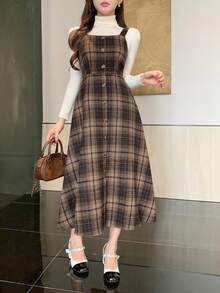 DAZY 优雅图案无袖美人鱼中长连衣裙，秋季女装