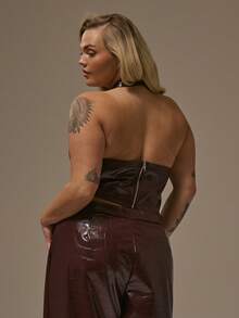 MUSERA Plus High Neck Pu Animal Leather High Racer Neck Top Autum Party Curve - Red - View 4