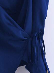 GlowEve Women's Fashion Casual V-Neck Pleated Wrap-Around Bowknot Tie Waist A-Line Camisole - Royal Blue - View 3