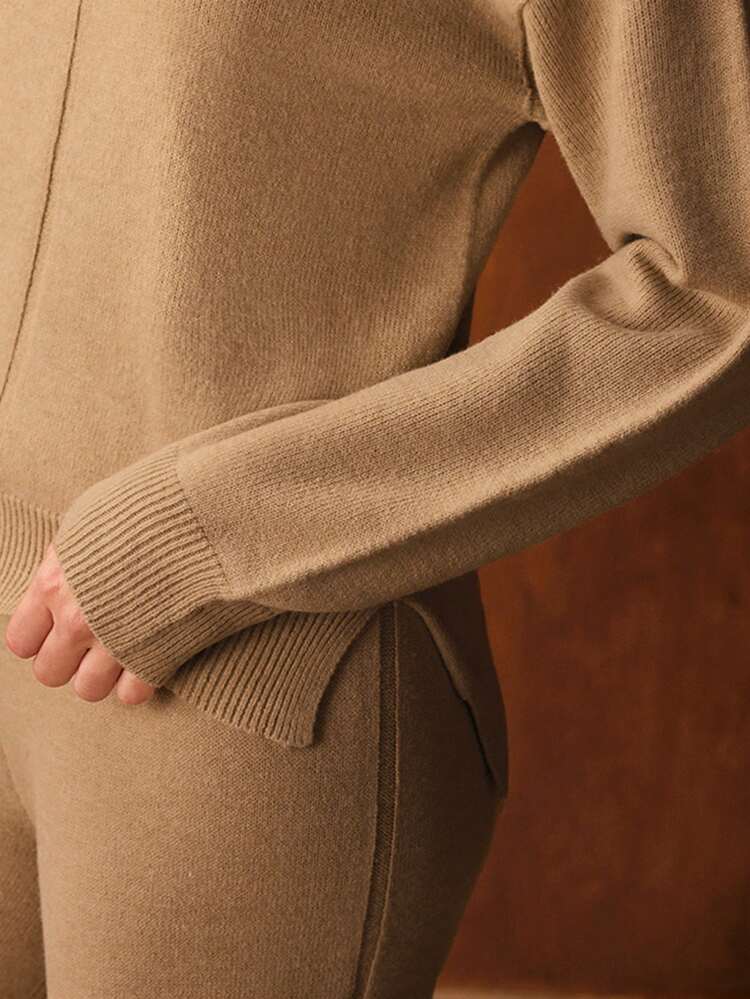 STAND COLLAR LONG SLEEVE TOP & PANTS SWEATER CO-ORD