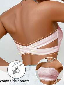 SHEIN 1pc Women Lace Wireless Bandeau Bra