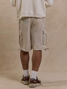 Musero Elasticated Satin Pocket Detail Technical Shorts Summer Smart Streetstyle Vacation - Khaki - View 4