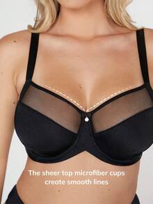 LUVLETTE Black Unlined Full Coverage Side Support Mesh Sheer Basic Breezy Comfort Minimizer Bra