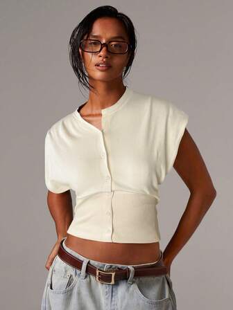 Athîral Women's Solid Color Round Neck Casual Short Front Button Knit Sweater Vest Autumn Winter Clothes For Women