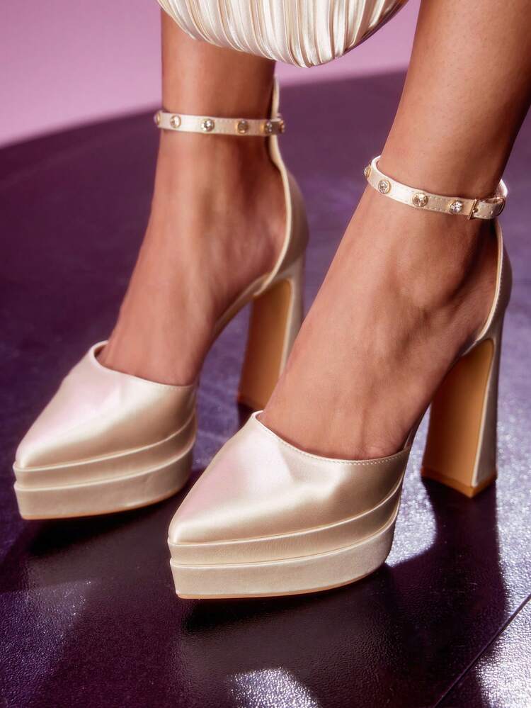 CUCCOO LuxiPop 13cm High Heel Sexy Satin Ankle Strap Burgundy Women's Party Pumps, Suitable For Night Out, Party, Christmas, New Year