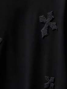 Coolqubz Teenage Boys' Cross 3D Embroidery Round Neck Short Sleeve Gothic Street T-Shirt