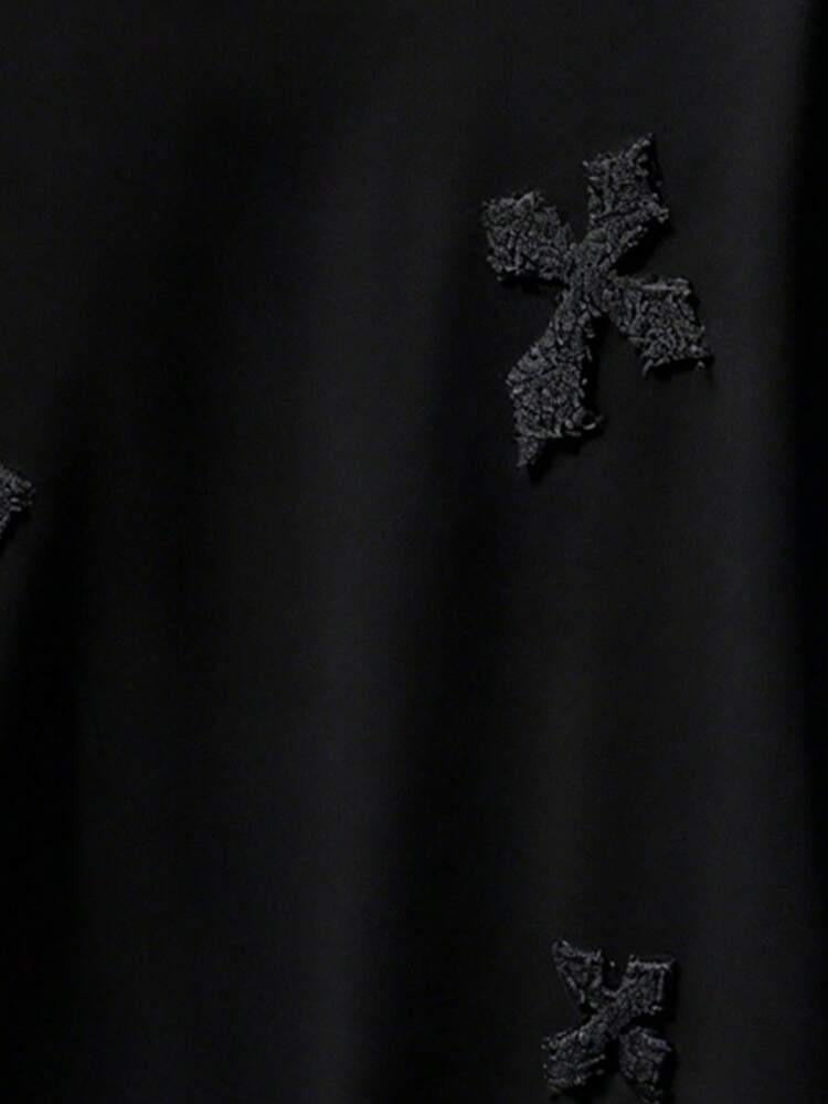 Coolqubz Tienerjongens T-shirt met ronde hals en korte mouwen en kruis 3D-borduursel in gothic-stijl - Zwart - Bekijken 3