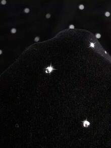 Resyla Sparkly Rhinestone Embellished Women's Regular Hooded Long Sleeve Sweatshirt, Great Gift For Friends, Autumn/Winter - Black - View 3