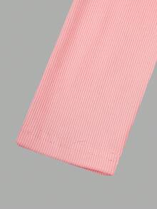 SHEIN Explorewe 2pcs/Set Tween GirlsOblique Shoulder Ribbed Fitted Long Sleeve Top + Straight Leg Pants Outfit - Dusty Pink - View 7