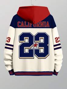 Claim Dot California Vintage Loose Comfortable Thermal Lined Hoodie, California + Number 23 Campus Sports Print, Casual Hoodie Sweatshirt California Athletic Hoodie, For Winter - Multicolor - View 2