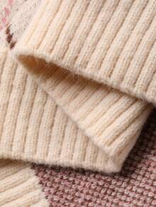 Dazy Plus Contrast Color Patchwork Diamond Pattern V-Neck Sleeveless Casual Plus Size Women Knit Vest, Autumn/Winter - Pink - View 9