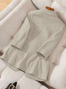 Franclia Áo khoác blazer dài tay tối giản màu trơn dành cho nữ - Màu be - Xem 2