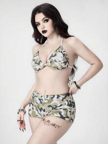 ROMWE Grunge Punk Bộ áo ngực và quần lót tam giác họa tiết ngụy trang Gothic Punk dành cho nữ - Nhiều màu - Xem 4