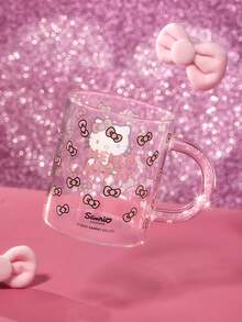 HELLO KITTY AND FRIENDS | SHEIN 1Pc 18.9oz/560ml Cute Cartoon Pattern Printed Shiny Handle Decorative Borosilicate Glass Mug, Cold And Heat Resistant, Suitable For Milk, Juice, Coffee, Etc - Trong sáng - Xem 8