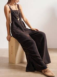 Bohemela 女士休闲纯色梭织连体裤 - 黑色 - 查看 7