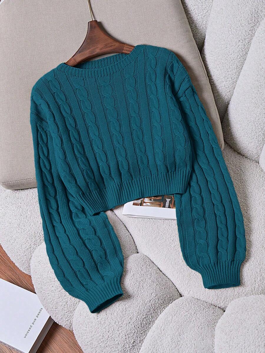 Franclia Plain Crew Neck Twist Knit Casual Pullover Sweater - Olive Green - View 1