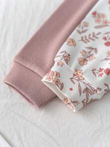 Loomiva 4件套女婴碎花印花柔软针织贴身睡衣套装，圆领长袖上衣和松紧腰打底裤 - 彩色 - 查看 5