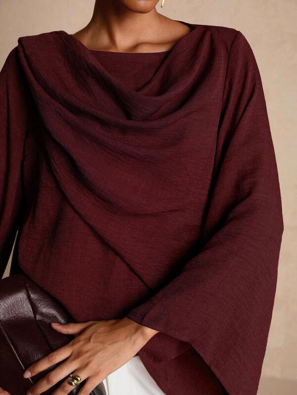 Vesra Women's Elegant Solid Color Ruffle Flare Sleeve Top, Autumn