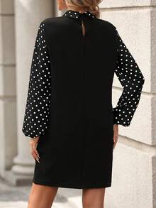 EMERY ROSE Women's Contrast Polka Dot Print Long Sleeve Dress - Black - View 2