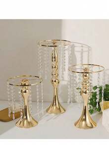 10件套户外婚礼餐桌中心装饰品，仿真花瓶，金色花卉摆件，多功能金属花架，优雅婚礼中心装饰花瓶，水晶花架，适用于婚礼、宴会、餐厅、酒店装饰、圣诞节等场合。 - 金色 - 查看 4