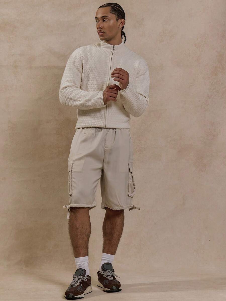 Musero Elasticated Satin Pocket Detail Technical Shorts Summer Smart Streetstyle Vacation - Khaki - View 1