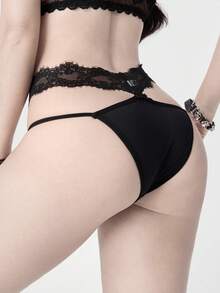 ROMWE Gothic Lace Panty, Casual Everyday Wear - Black - View 3