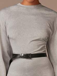Athîral Women's Autumn Casual Everyday Grey Bodysuit Top,Long Sleeve Dropped Shoulder Loose Lantern Sleeve,Back Half Button Closure Body Suit,Fitted - Light Grey - View 6