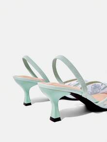 CUCCOO HITCHD Giày cao gót dự tiệc họa tiết hoa đen thời trang dành cho nữ - Màu xanh nhạt - Xem 11