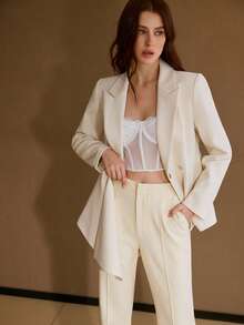 MOTF PREMIUM 女士通勤风时尚系带翻领西装外套 - 杏色 - 查看 6