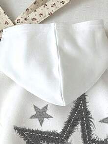 SHEIN Leap Crew 少女休闲简约五角星图案白色卫衣，街头朋克风，加厚长袖卫衣，适合秋冬季穿着 - 白色 - 查看 5