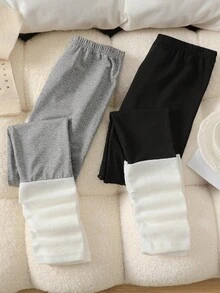 SHEIN 2件套少女黑色碎花灰色拼接踝部打底裤套装 - 彩色 - 查看 6