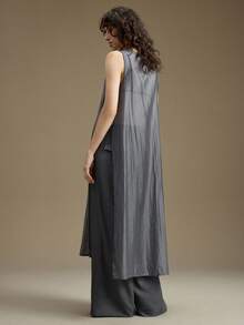 Ontre Women's Round Neck Sleeveless Semi-Sheer Blouse, Side Button Long Top, Suitable For Urban Commute, Business, Casual, Christmas, New Year Party