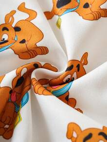 SCOOBY-DOO X SHEIN 2件套男婴可爱卡通小狗印花圆领长袖针织连体衣和字母图案针织休闲运动裤套装 - 棕色 - 查看 9