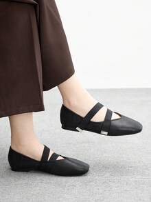 CUCCOO BIZCHIC CUCCOO 女式方头黑色亮片平底玛丽珍鞋，朋克风格秋季一脚蹬平底鞋 - 黑色 - 查看 5