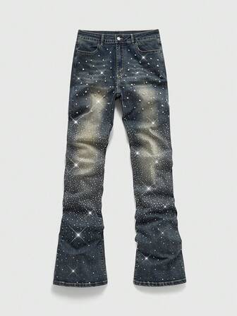 Street Life Men's Sparkling Diamond Layered Flare Jeans
