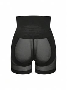 SHAPORA 女式高腰网眼拼布塑身短裤 - 黑色 - 查看 3